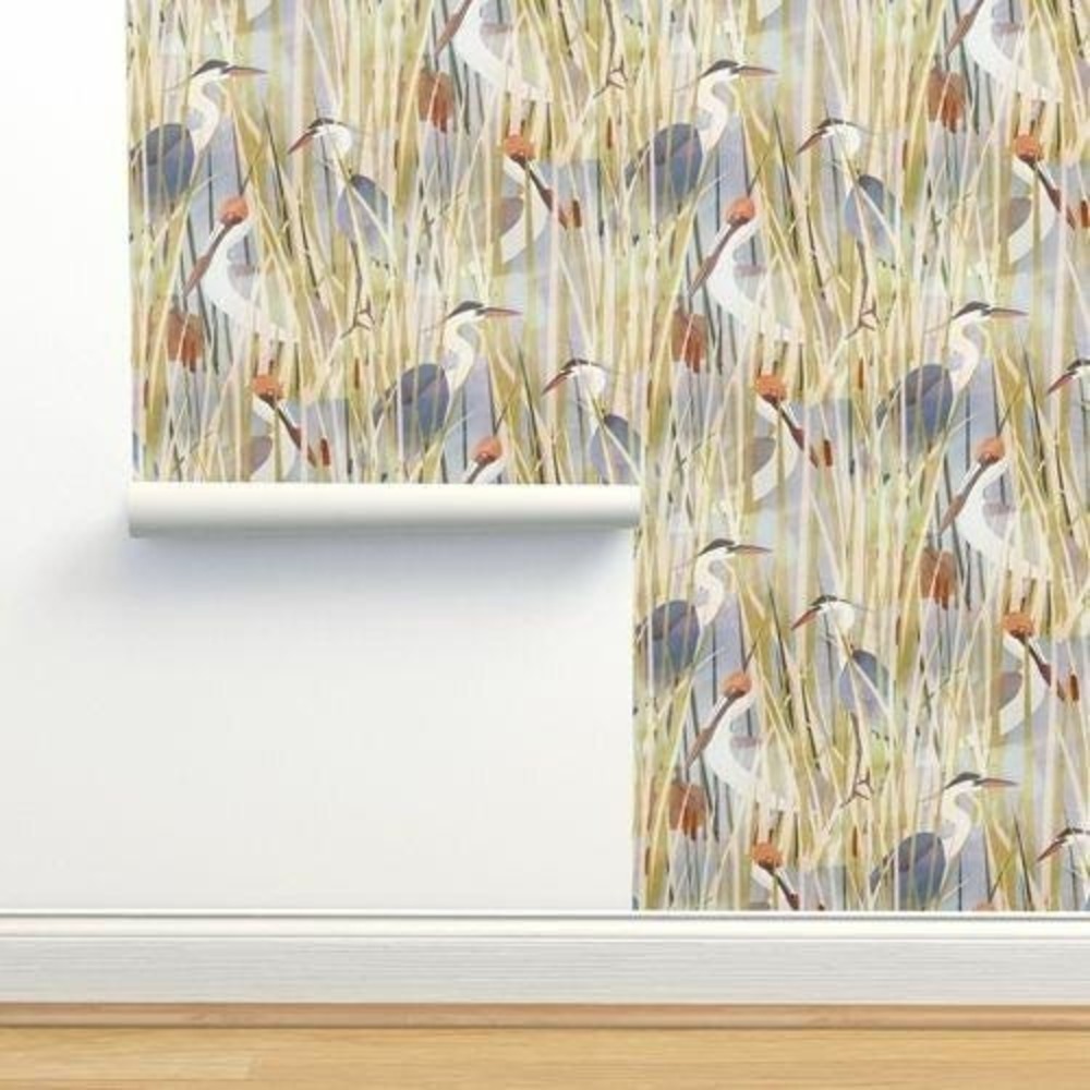 Spoonflower Marsh Birds Wallpaper By Jenflorentine 2' X 9' Per Roll 7 Available